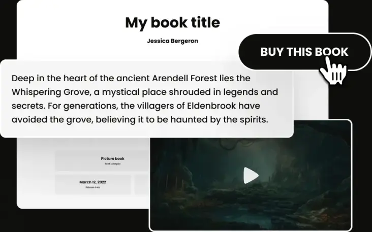 A Book Blinks platform, showing book website features – title, author, synopsis